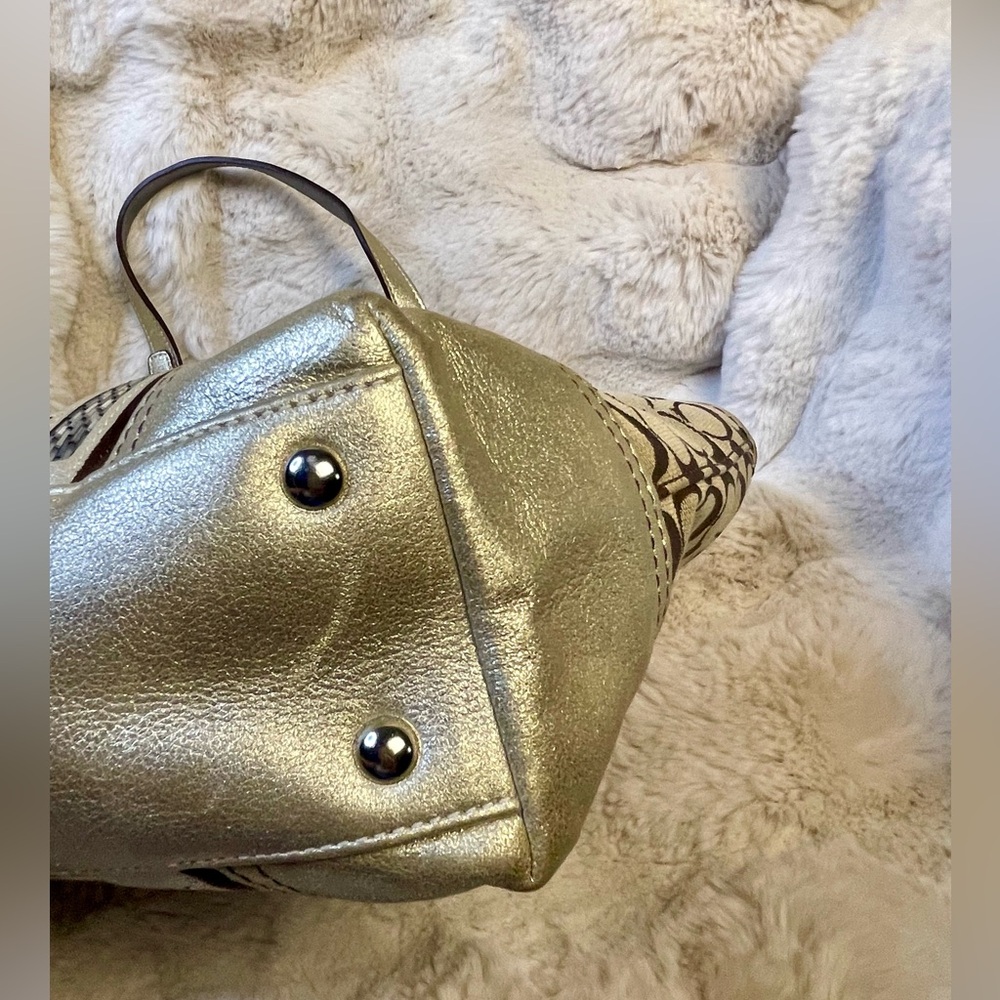 Coach Vtg 2005 Rare Gallery Beaded Signature C Canvas Metallic Gold Leather Tote - Picture 9 of 16